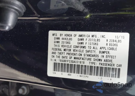 2016 Acura Tlx из США, поврежденный, VIN 19UUB1F33GA001619